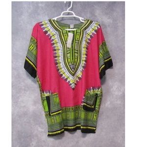 NWT Advance Apparels Daskiki Tunic Pink Green OS